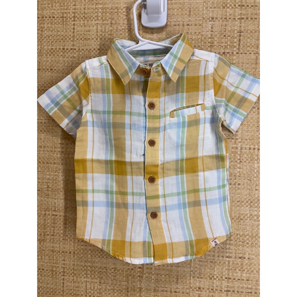 Me & Henry London Plaid Woven Shirt Boys 18-24M Gold Cream Cotton NWT HB1242M